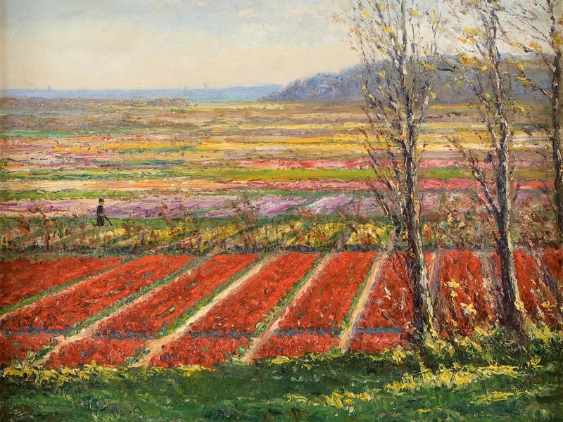 1865-Leo Klein von Diepold - Campi di tulipani in fiore